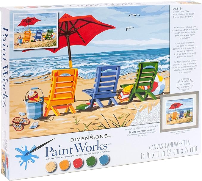 DIMENSIONS - BEACH CHAIR TRIO 14X11 - Paint by Numbers for Adults, 14X11 PBN