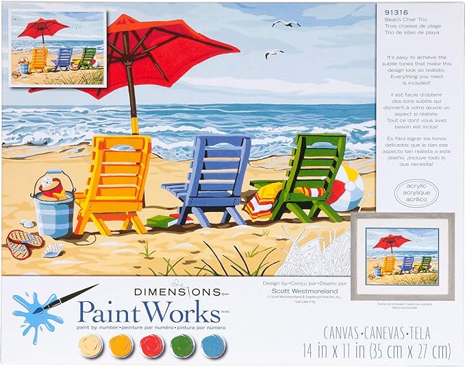 DIMENSIONS - BEACH CHAIR TRIO 14X11 - Paint by Numbers for Adults, 14X11 PBN