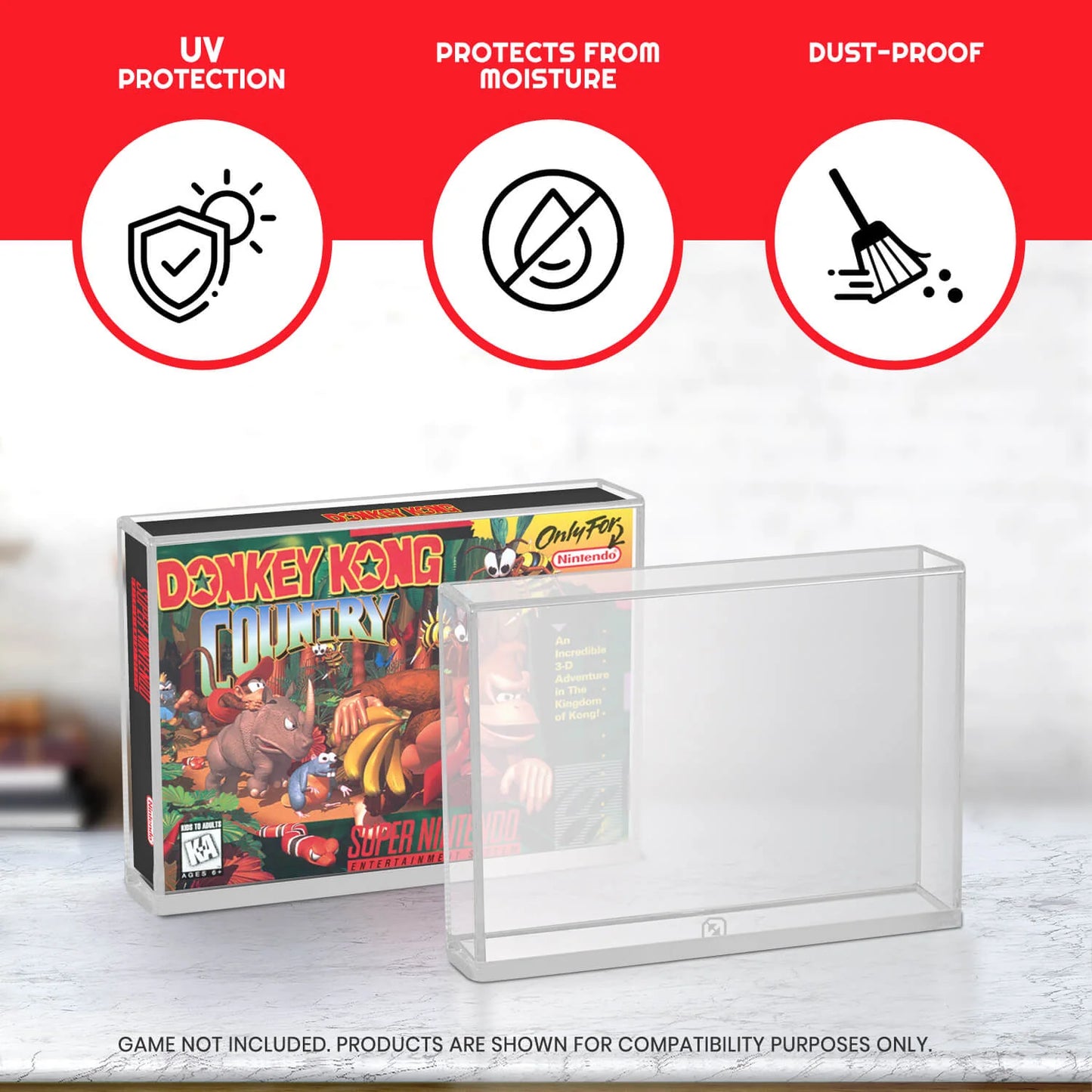 Boîtier d’exposition en acrylique EVORETRO pour boîtes de jeux SNES et N64 — paquet de 2
