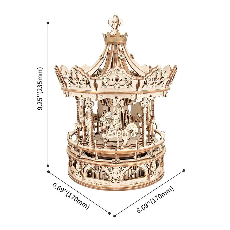 ROKR Romantic Carousel Mechanical Music Box 3D Wooden Puzzle AMK62